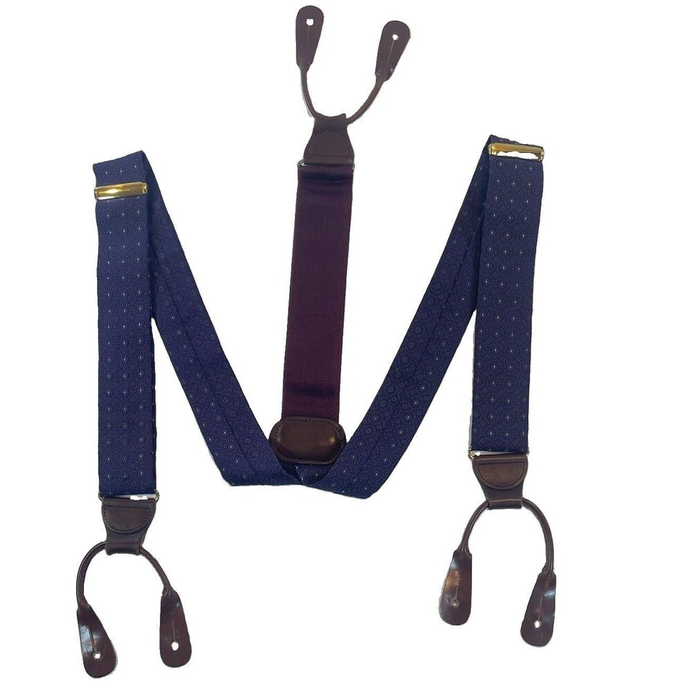 Vintage Ferrell Reed Button On Silk Suspenders Purple Leather Brass FRN 48196